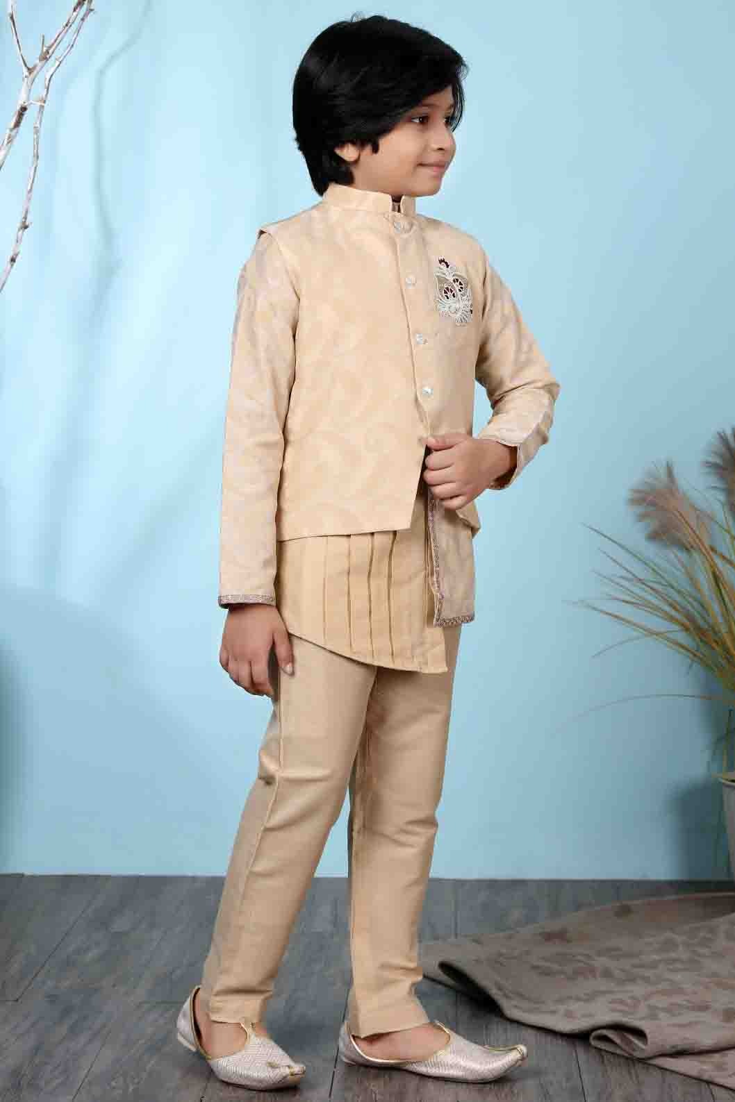 Beige Handloom Silk Kurta PajamaWith Jacket  NCBW10710706