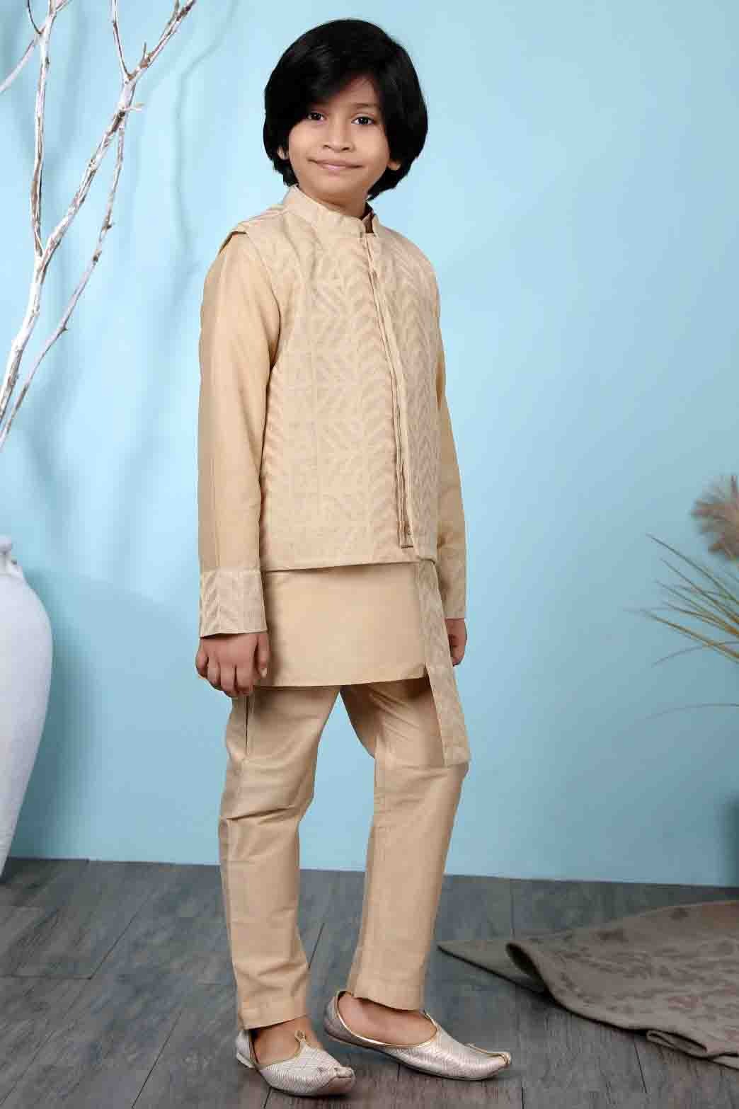 Beige Handloom Silk Kurta PajamaWith Jacket  NCBW10710707