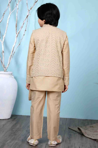 Beige Handloom Silk Kurta PajamaWith Jacket  NCBW10710707