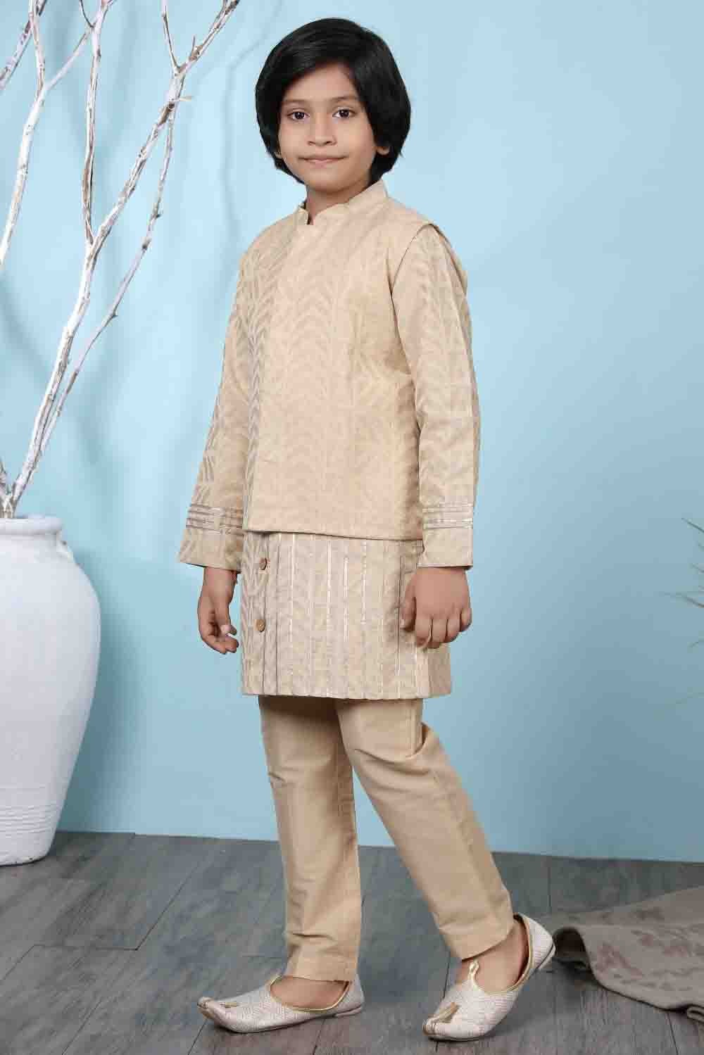 Beige Handloom Silk Kurta PajamaWith Jacket  NCBW10710708