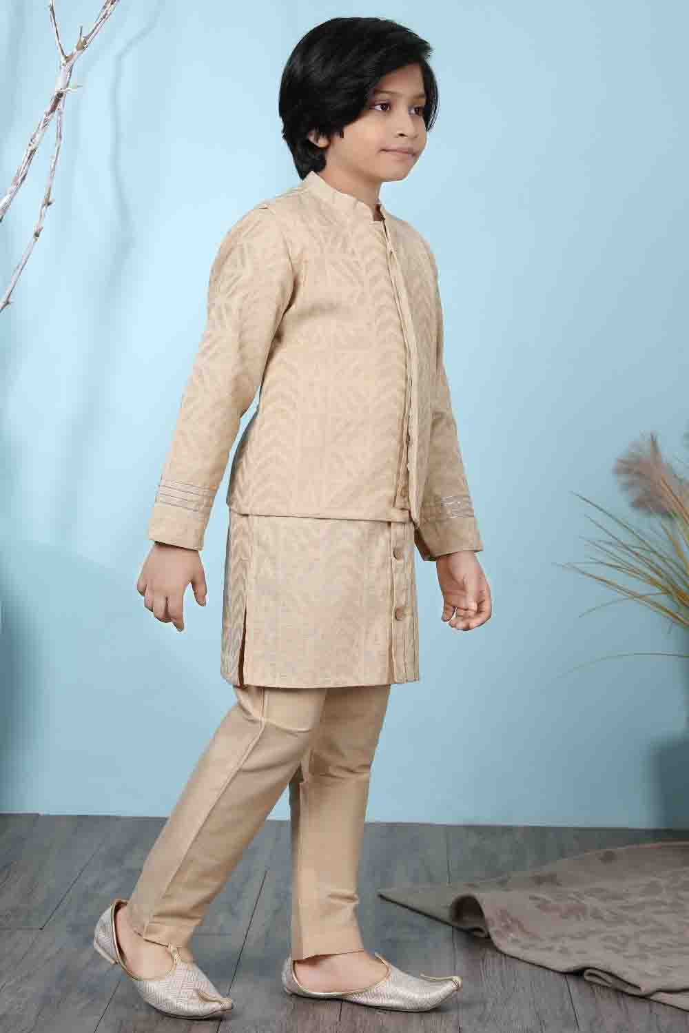 Beige Handloom Silk Kurta PajamaWith Jacket  NCBW10710708