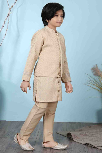 Beige Handloom Silk Kurta PajamaWith Jacket  NCBW10710708