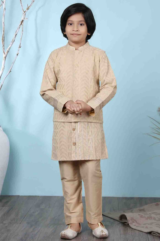 Beige Handloom Silk Kurta PajamaWith Jacket NCBW10710708