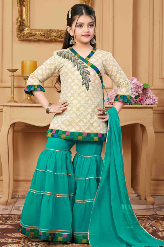 Beige Handloom Silk Sharara Suit NCGW10710847