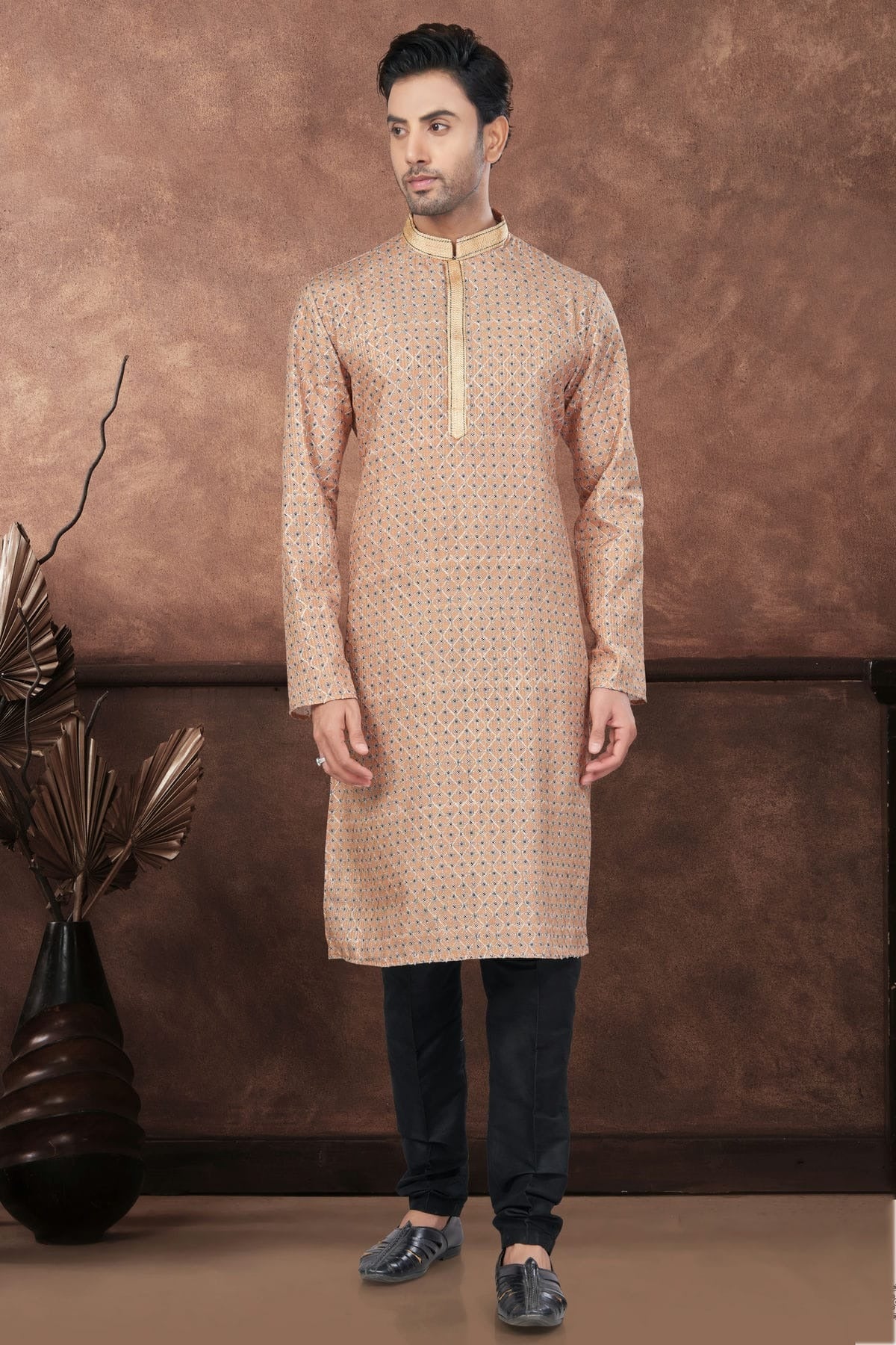 Beige Jacquard Kurta Pajama NCKP10410131
