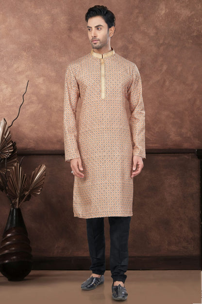 Beige Jacquard Kurta Pajama NCKP10410131