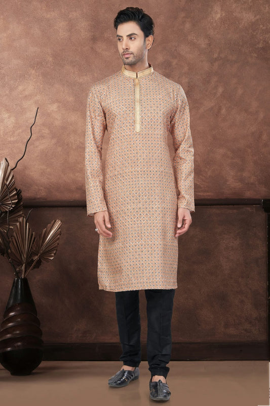 Beige Jacquard Kurta Pajama NCKP10410131