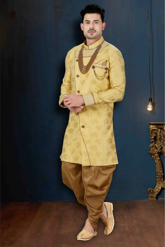 Beige Jacquard Party Wear Dhoti Sherwani NCSH10410327
