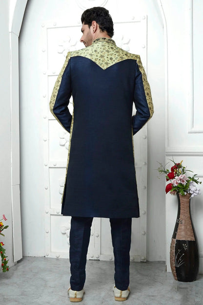 Beige Jacquard Silk Indowestern Sherwan With Aligadhi Pant  NCSH12310330