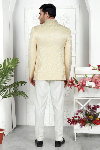 Beige Jacquard Silk Jodhpuri Jacket  NCJP12310268