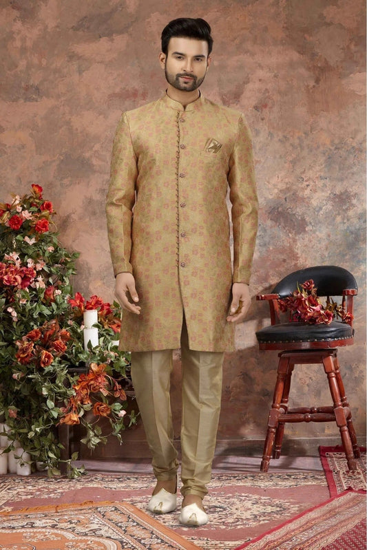 Beige Jacquard Woven Sherwani NCSH10410419