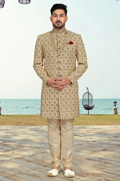 Beige Kora Shine Silk Indo Western Sherwani NCSH10410292