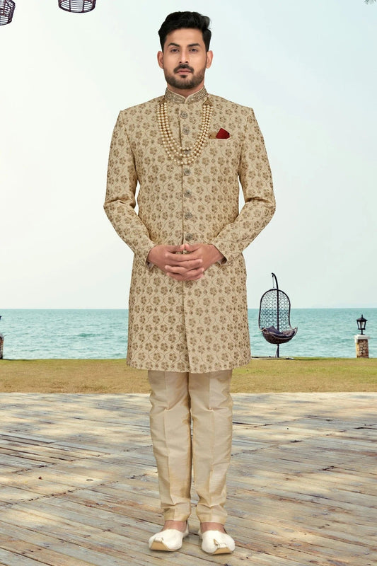 Beige Kora Shine Silk Indo Western Sherwani NCSH10410292
