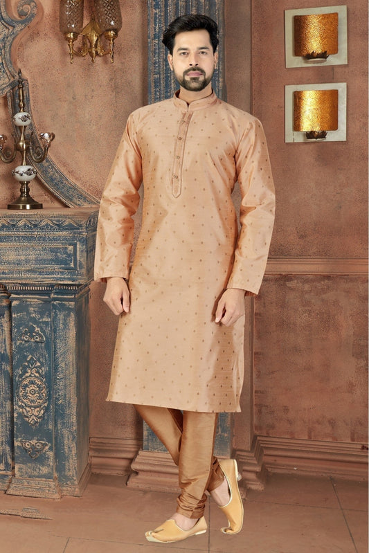 Beige Kurta Pajama In Silk NCKP10410645