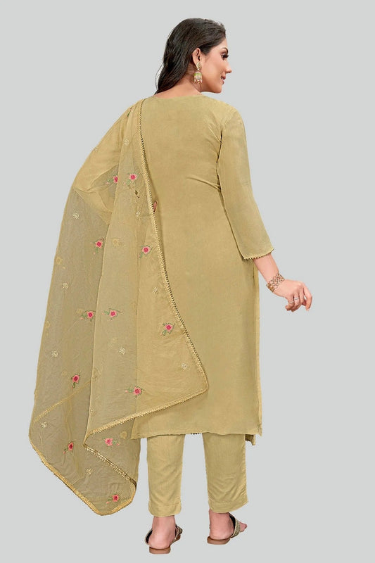 Beige Modal Silk Pant Style Suit NCSM11112354