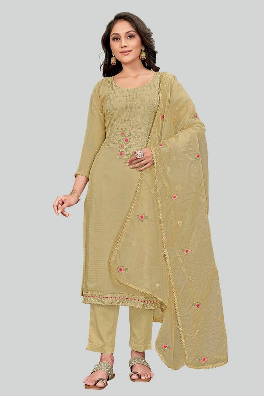 Beige Modal Silk Pant Style Suit NCSM11112354