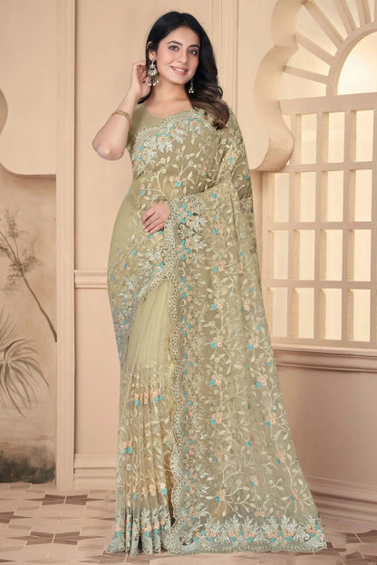 Beige Net Designer Saree NCSD10910201