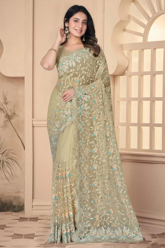 Beige Net Designer Saree NCSD10910201