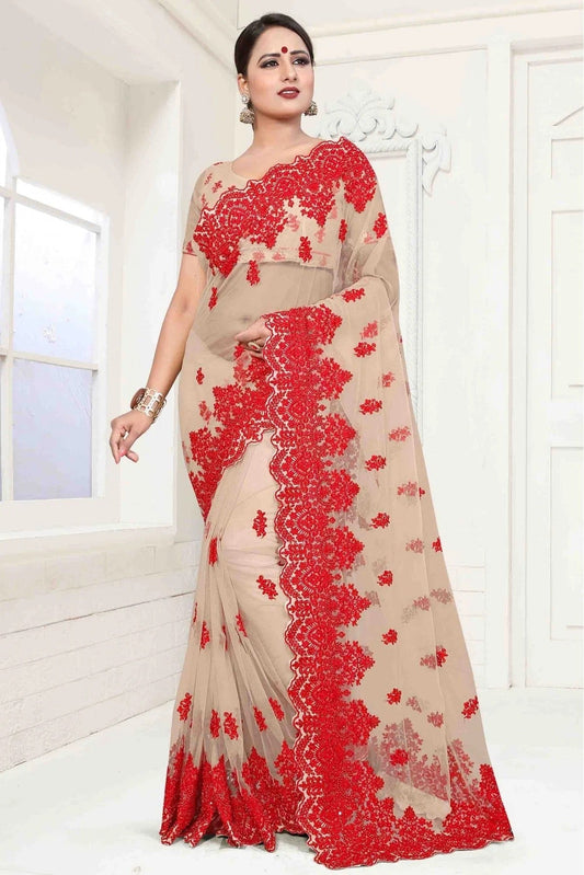 Beige Net Designer Saree NCSD10910491