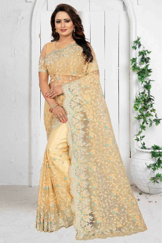 Beige Net Designer Saree NCSD10910518
