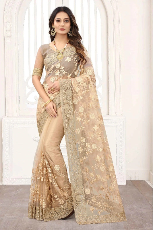 Beige Net Designer Saree NCSD11210831