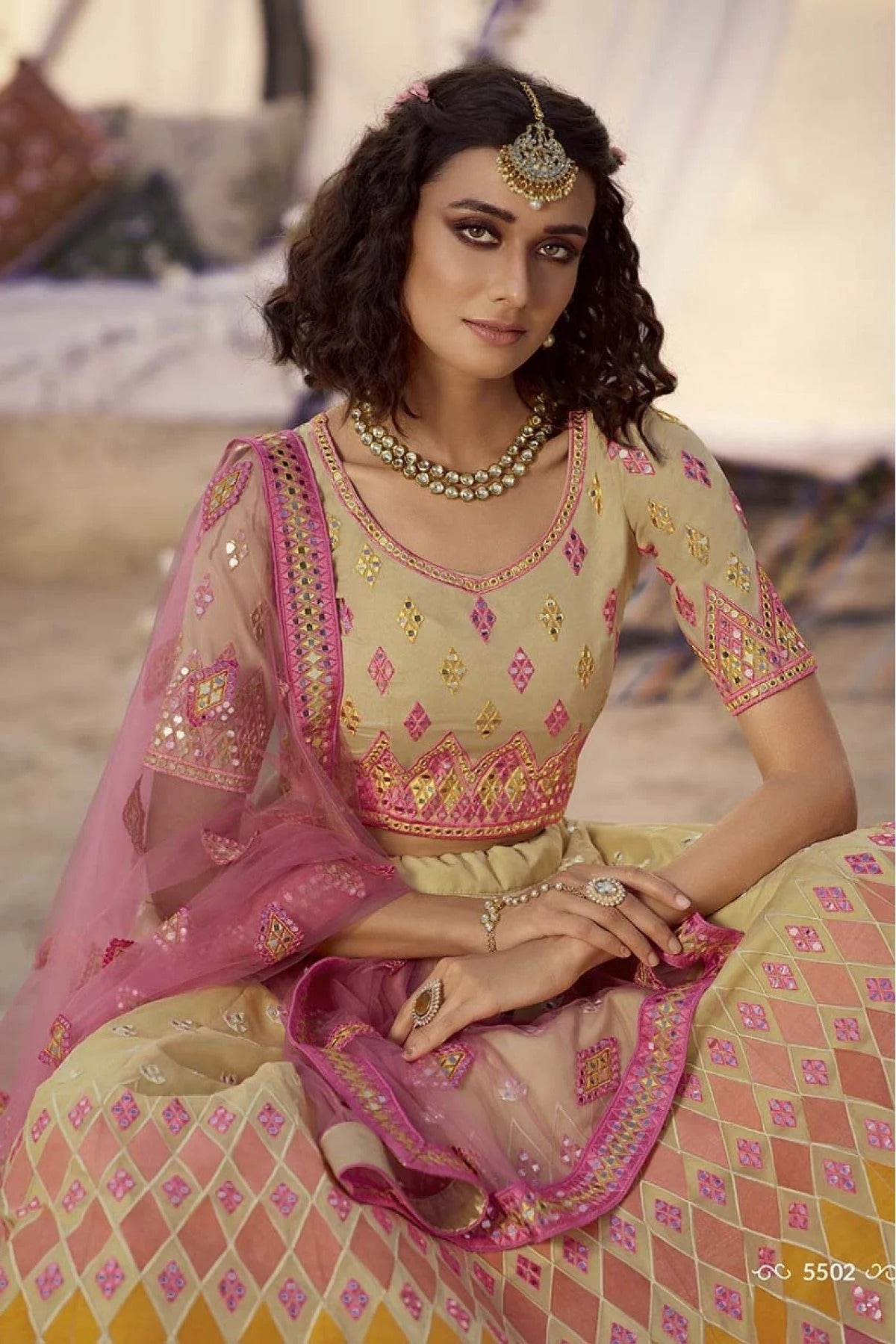 Beige Organza Embroidery Lehenga Choli NCLC10810462