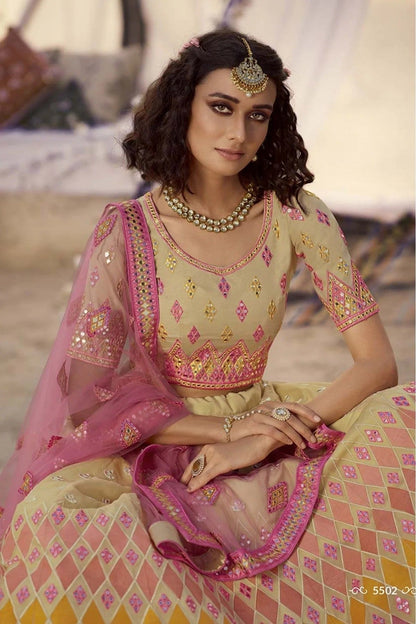 Beige Organza Embroidery Lehenga Choli NCLC10810462