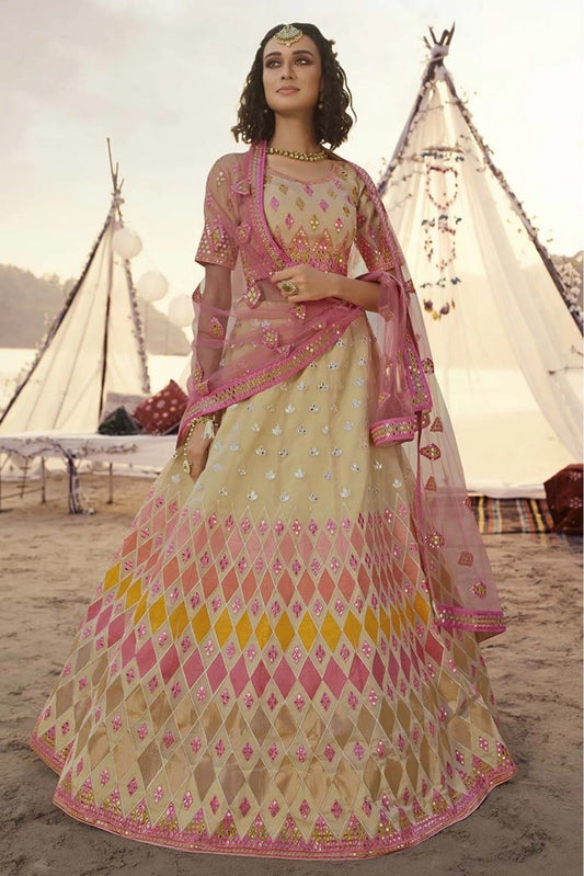 Beige Organza Embroidery Lehenga Choli NCLC10810462