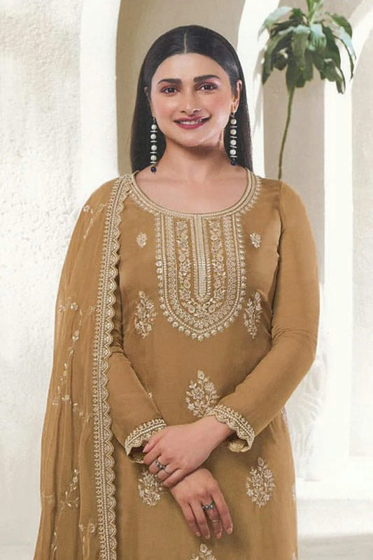 Beige Organza Silk Pant Style Suit NCSM11410551