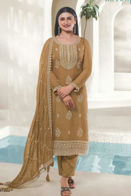 Beige Organza Silk Pant Style Suit NCSM11410551
