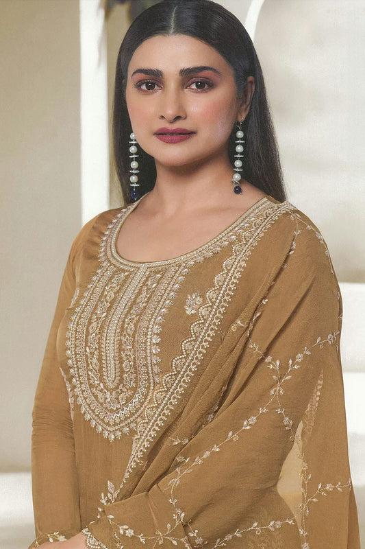 Beige Organza Straight Suit NCSM11112336