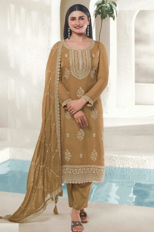 Beige Organza Straight Suit NCSM11112336