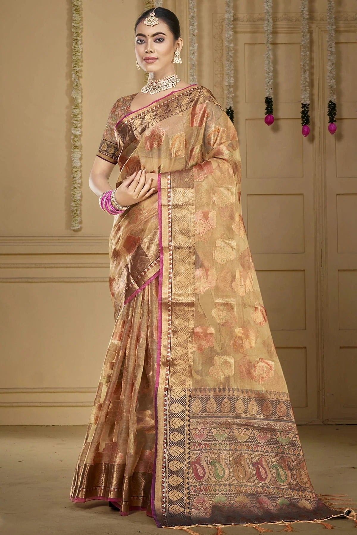 Beige Organza Woven Traditional Saree NCSD11010354