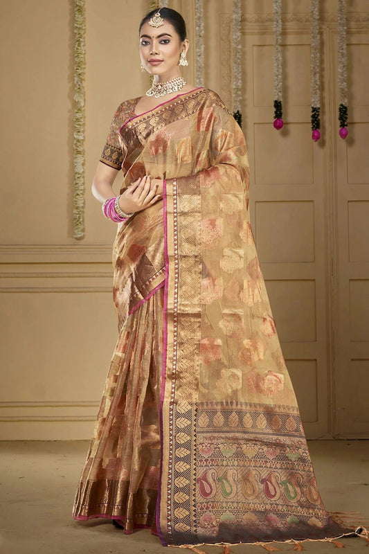 Beige Organza Woven Traditional Saree NCSD11010354