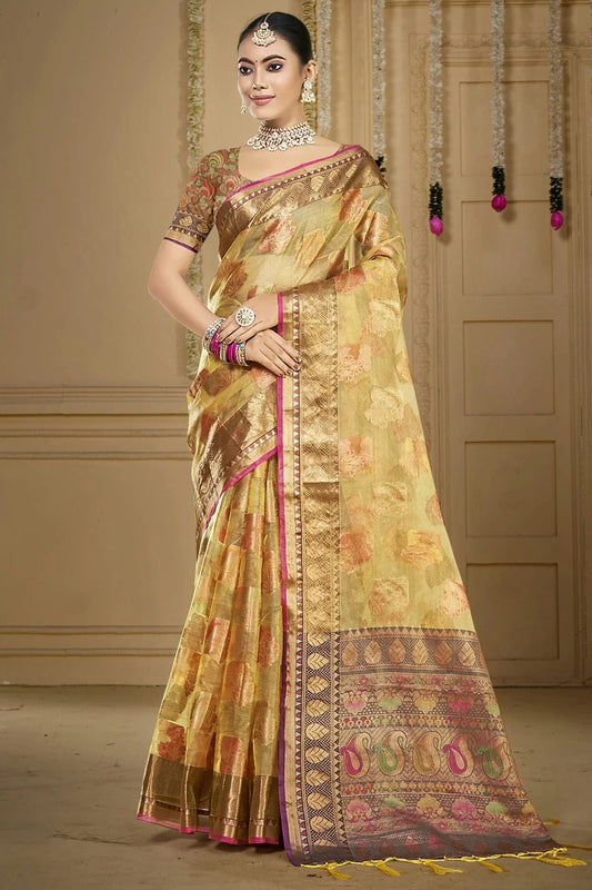 Beige Organza Woven Traditional Saree NCSD11010356