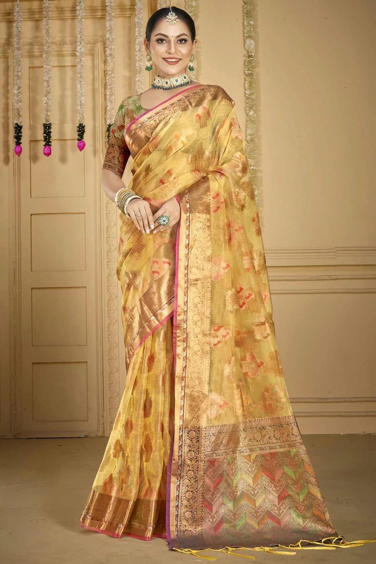 Beige Organza Woven Traditional Saree NCSD11010379