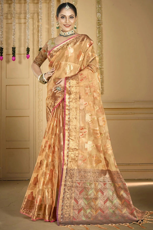 Beige Organza Woven Traditional Saree NCSD11010381