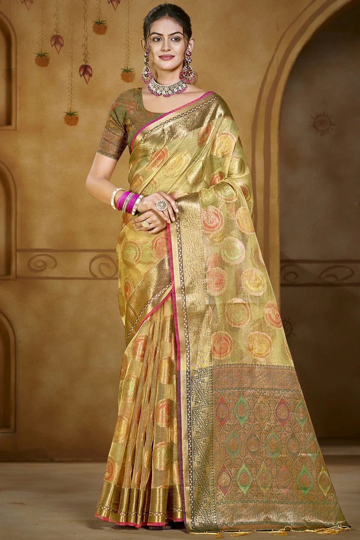 Beige Organza Woven Traditional Saree NCSD11010384