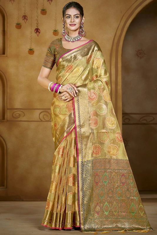Beige Organza Woven Traditional Saree NCSD11010384