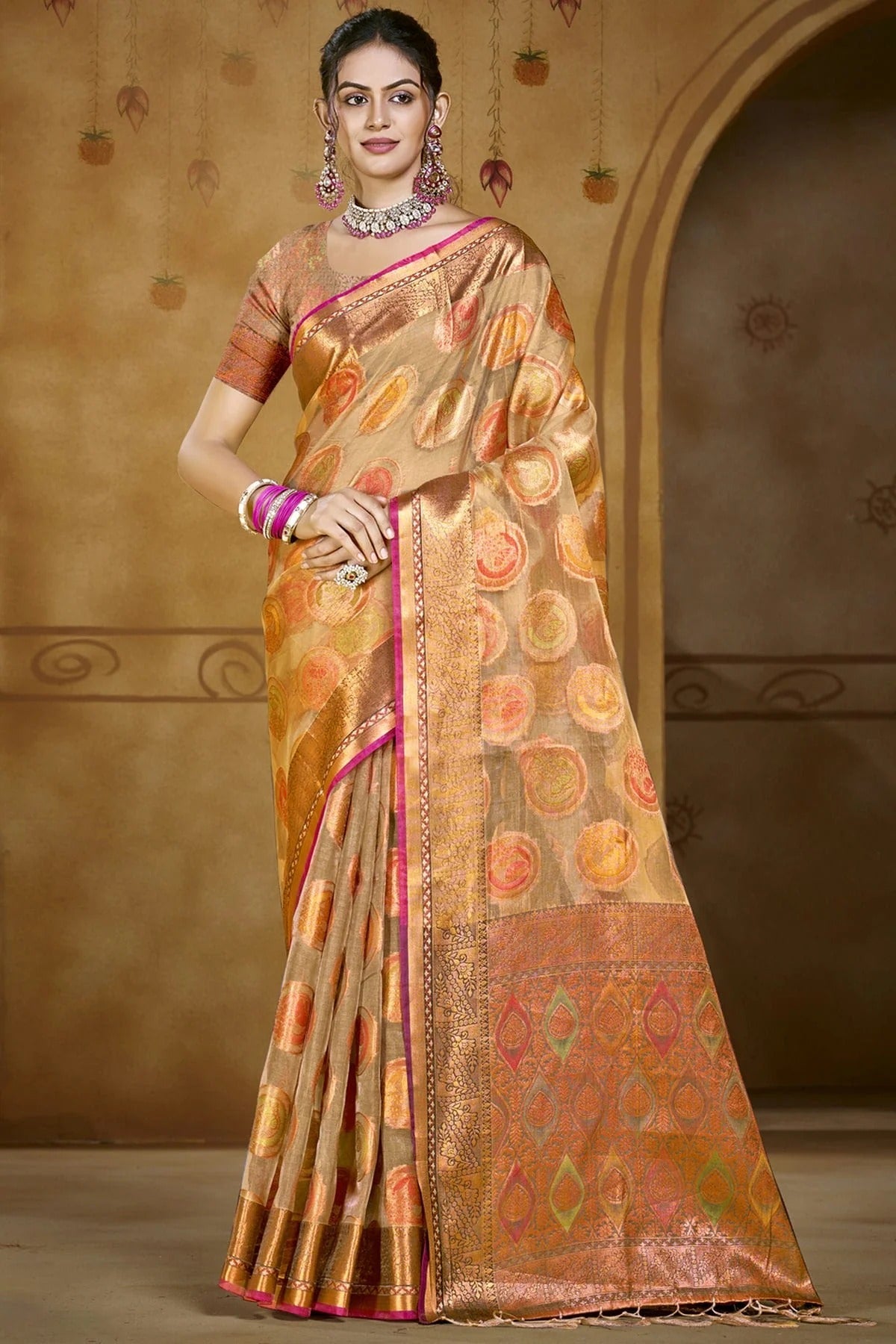 Beige Organza Woven Traditional Saree NCSD11010389