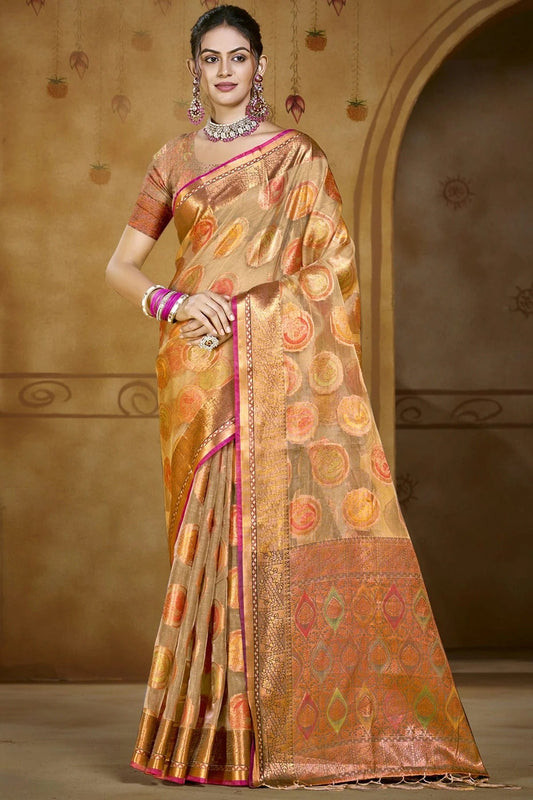Beige Organza Woven Traditional Saree NCSD11010389