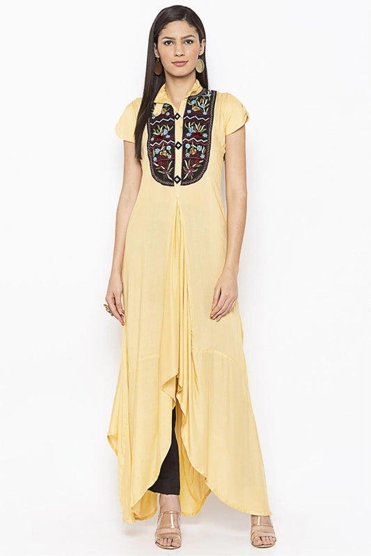 Beige Plus Size Cotton Embroidery Kurta Set NCKR10710415