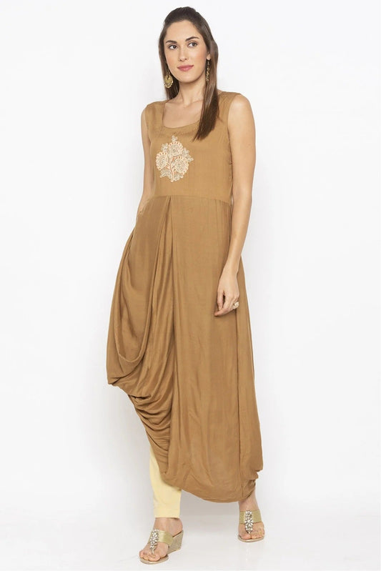 Beige Plus Size Cotton Embroidery Kurta Set NCKR10710418