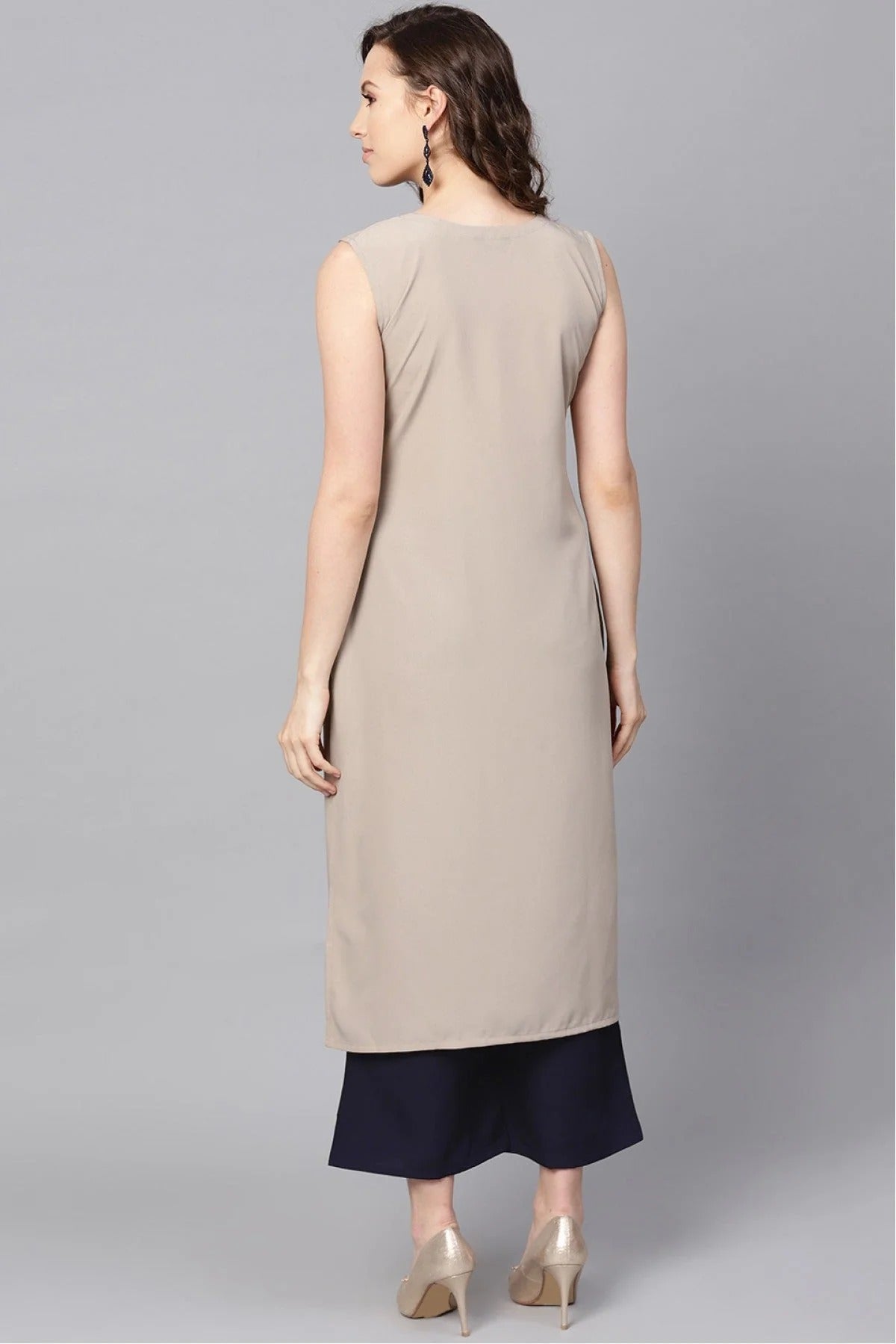 Beige Plus Size Crepe Kurta Set  NCKR10610099