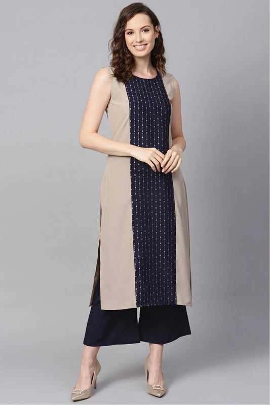 Beige Plus Size Crepe Kurta Set NCKR10610099