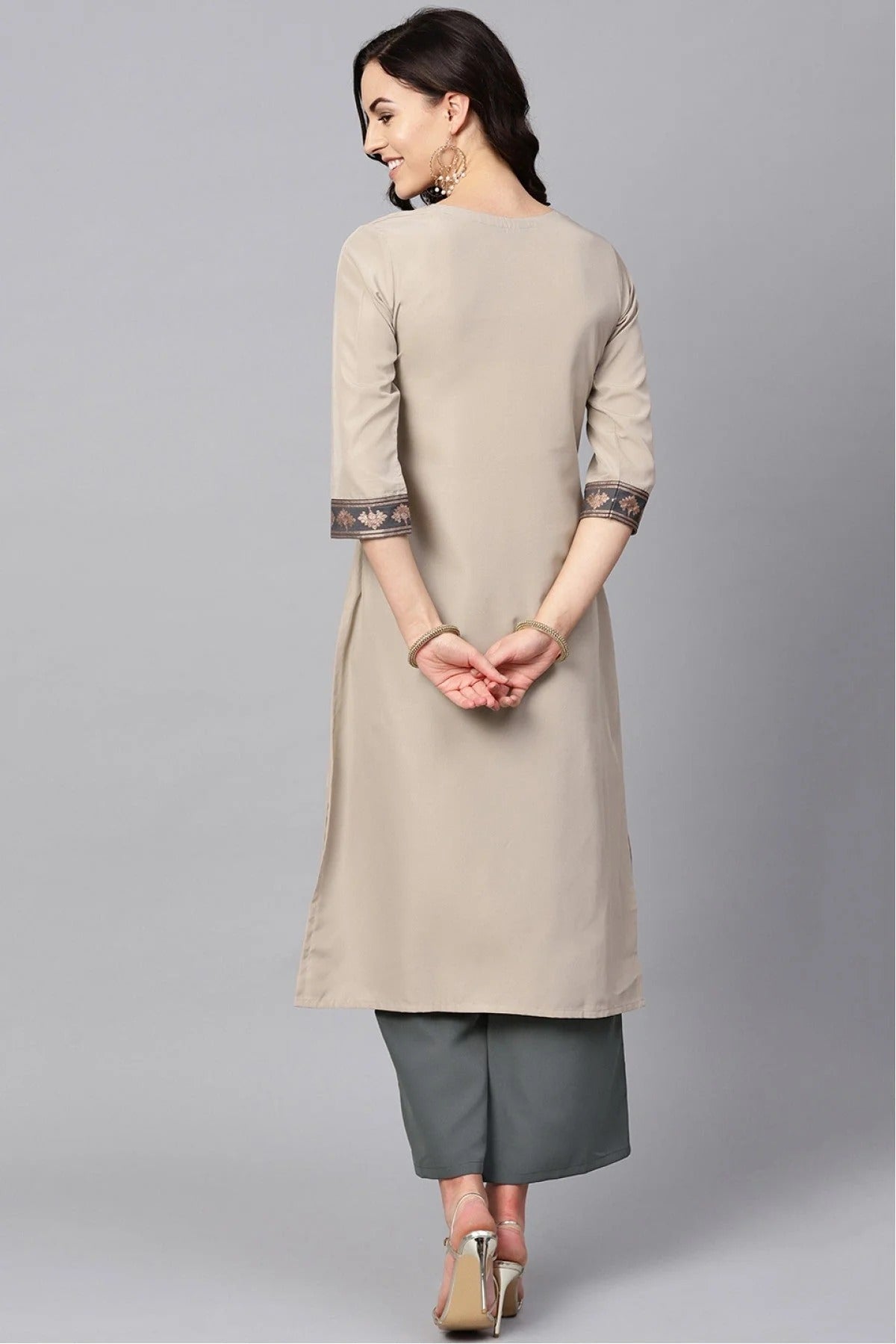 Beige Plus Size Crepe Kurta Set  NCKR10610100