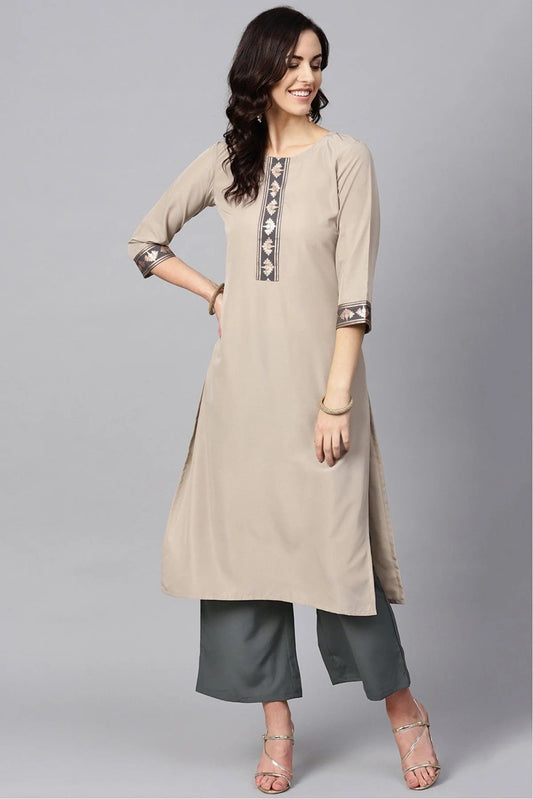 Beige Plus Size Crepe Kurti NCKR10610166
