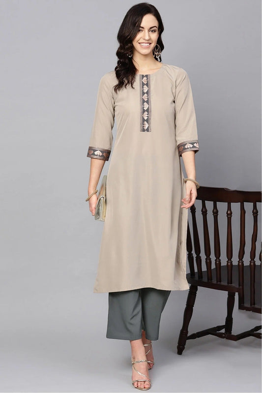 Beige Plus Size Crepe Kurti NCKR10610166