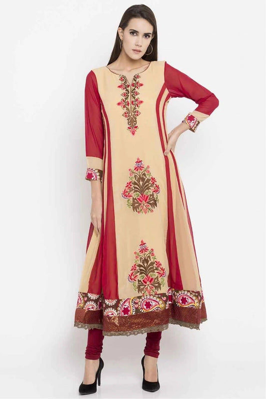 Beige Plus Size Faux Georgette Kurti NCKR10710185