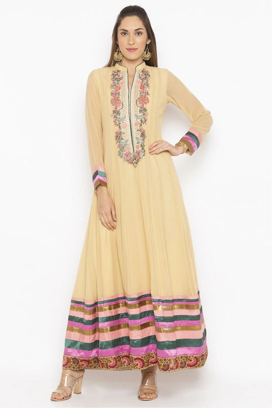 Beige Plus Size Georgette Embroidery Kurta Set NCKR10710295